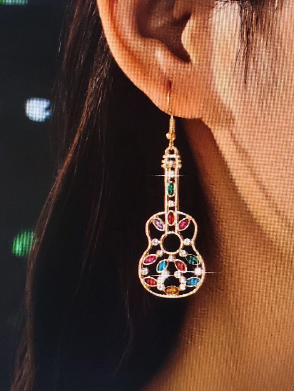 Gold multicolored guitar dangle earrings. *Brand New*